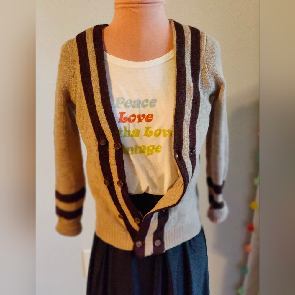 50s tiny fit little boy double breasted sweater distressed adorable cardigan XS
